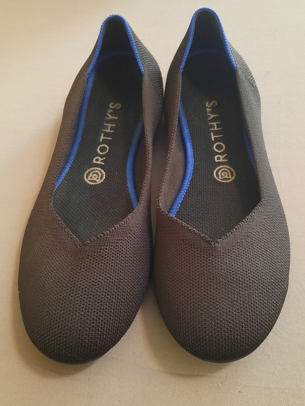 Rothys The Flat Black Solid Round Toe Knit Ballet Flats Womens Size 9 Blue Halo